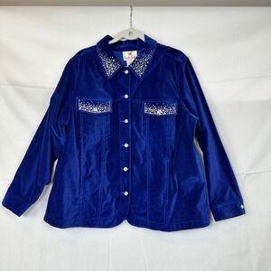 Quacker Factory Embellished Velvet Blue Jacket 1X Rhinestone Star